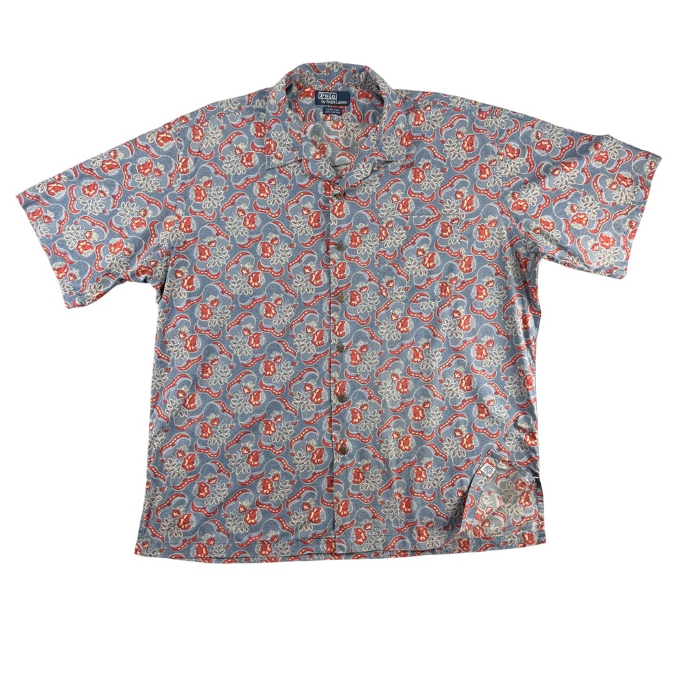 Vintage Polo Ralph Lauren Clayton Mens Blue Red Floral Paisley Cotton Camp 2XL